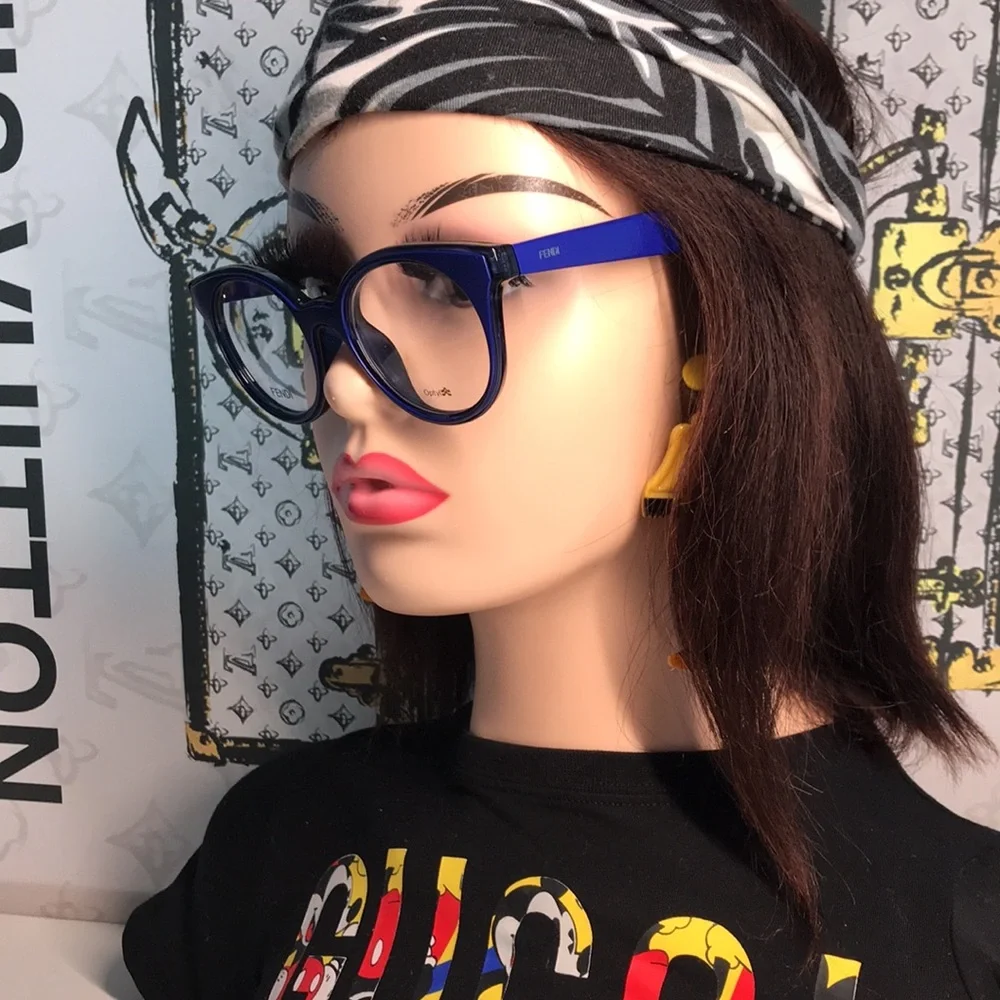 New Authentic Fendi FF0198/F PJP Blue Round Eyeglasses
